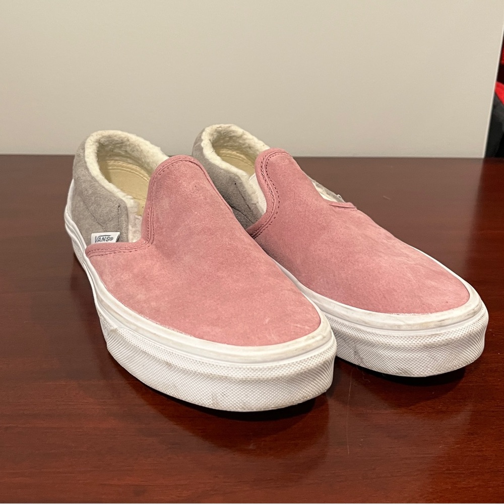 Vans Suede Pink and Gray Slip-Ons